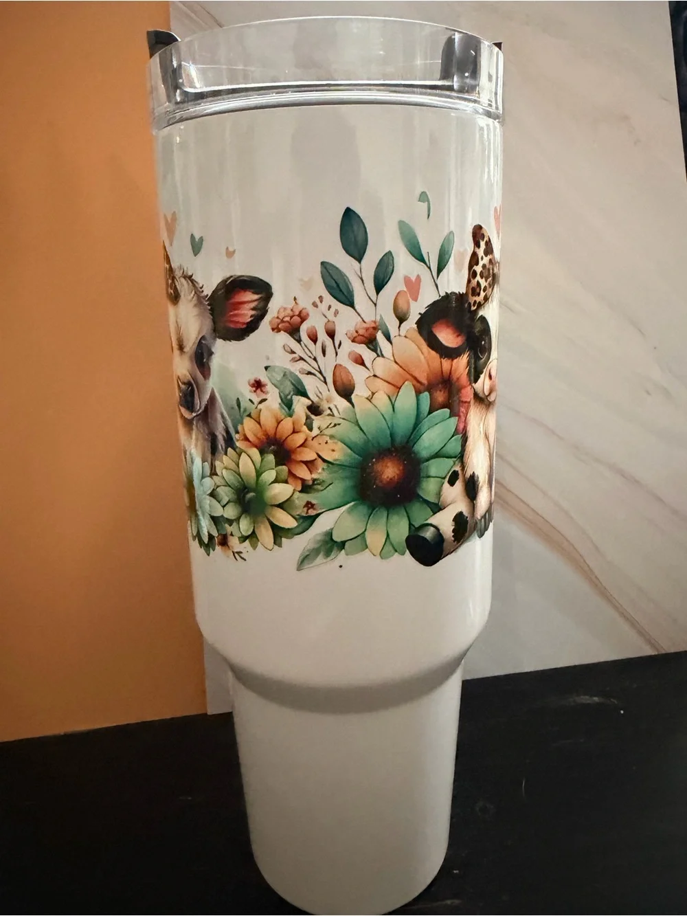 32 oz Stainless Steel Tumbler “Highlander Cows Flowers